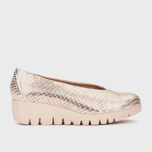 Wonders Fly 00 C-33100 Champagne Snake Print Wedge Loafer | newshoes.ie