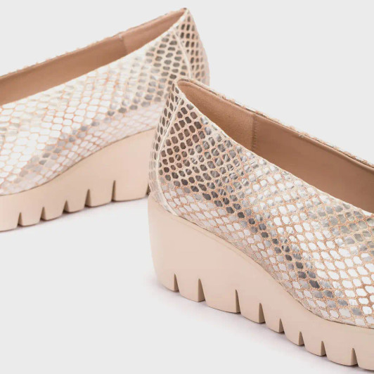 Wonders Fly 00 C-33100 Champagne Snake Print Wedge Loafer | newshoes.ie