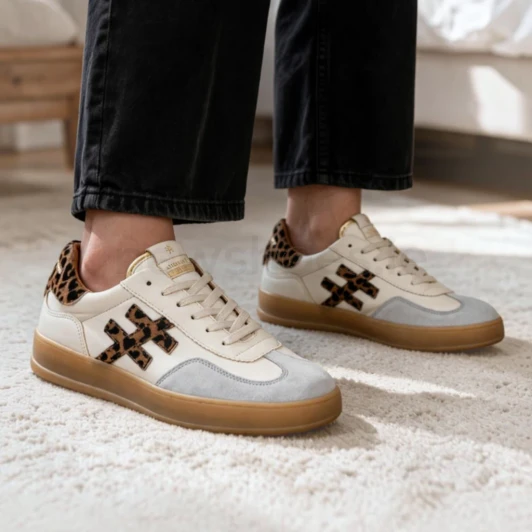 Another Trend Iconic II A032C253 Cream Leopard Print Sneaker | newshoes.ie