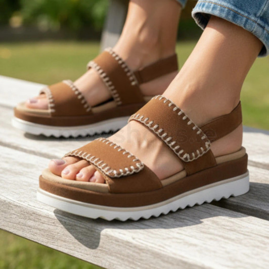 Remonte D3P50-22 Tan Suede Stitch Wedge Sandal | newshoes.ie