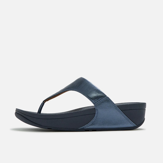Fitflop LuLu Metallic Leather I88-D57-050 Cosmic Blue Toe Post Sandals | newshoes.ie
