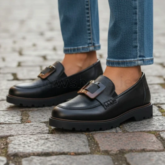 Rieker 45553-00 Black Block Heel Loafer | newshoes.ie