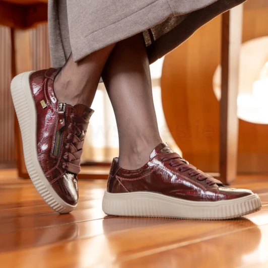 Remonte D3E07-35 Burgundy Patent Water-Repellent Wide Fit Casual Shoe | newshoes.ie