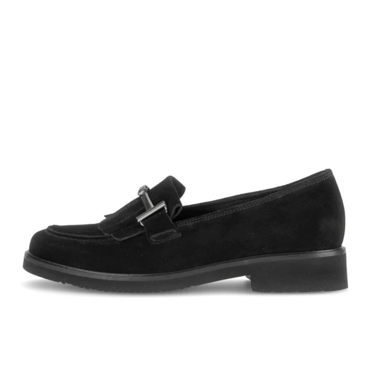 Gabor 4011.02.001 Black Suede Loafer With Fringe | newshoes.ie