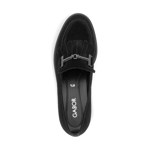 Gabor 4011.02.001 Black Suede Loafer With Fringe | newshoes.ie