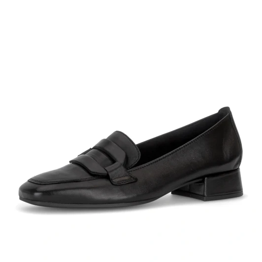 Gabor 4002.01.012 Black Leather Block Heel Loafer With Buckle | newshoes.ie
