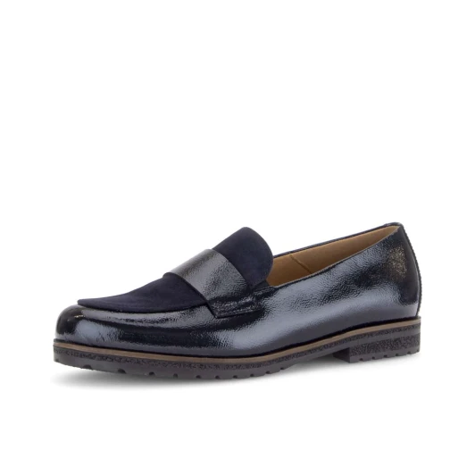Gabor 4005.01.001 (G fit) Comfort Fit Navy Patent, Suede Leather Loafer | newshoes.ie
