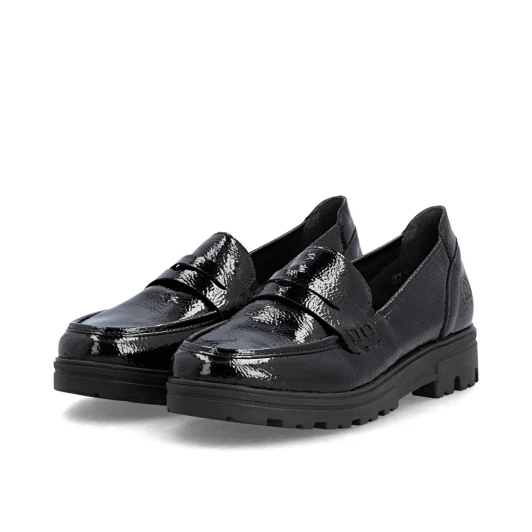 Rieker 43050-00 Black Patent Wide Fit Slip-On Shoe | newshoes.ie