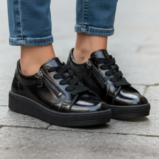 Gabor 6010.02.004 Black Patent Platform Casual Shoe