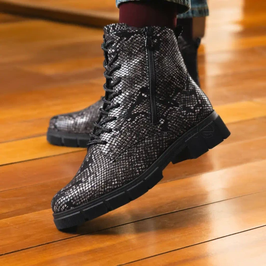 Remonte D2S72-03 Black Brown Combi Croc Lace Boot