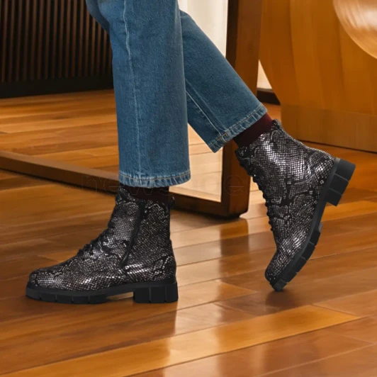 Remonte D2S72-03 Black Brown Combi Croc Lace Boot