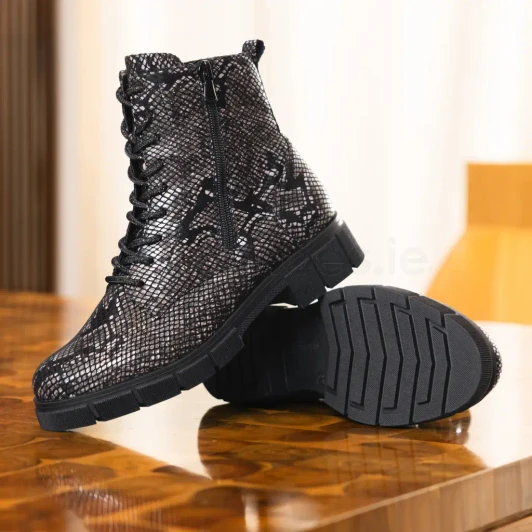 Remonte D2S72-03 Black Brown Combi Croc Lace Boot