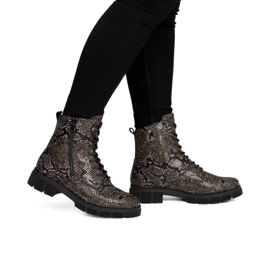 Remonte D2S72-03 Black Brown Combi Croc Lace Boot
