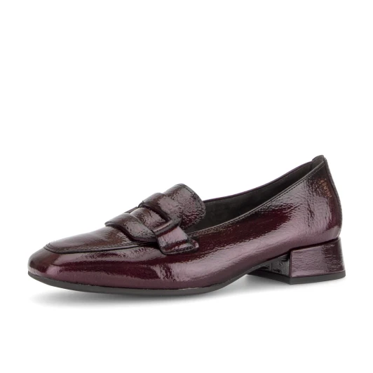 Gabor 4002.01.006 Mullberry Patent Leather Block Heel Loafer | newshoes.ie