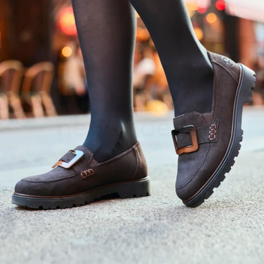 Rieker 45553-25 Dark Brown Block Heel Loafer | newshoes.ie