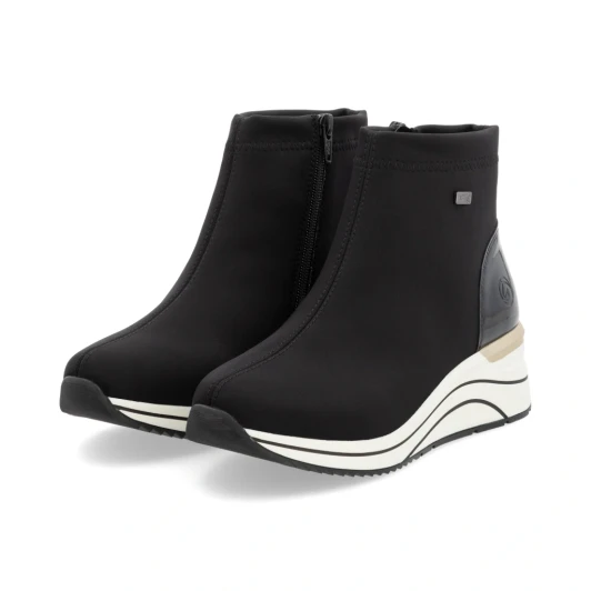 Remonte D0T73-03 Black Water-Repellent Wide Fit Wedge Ankle Boot | newshoes.ie