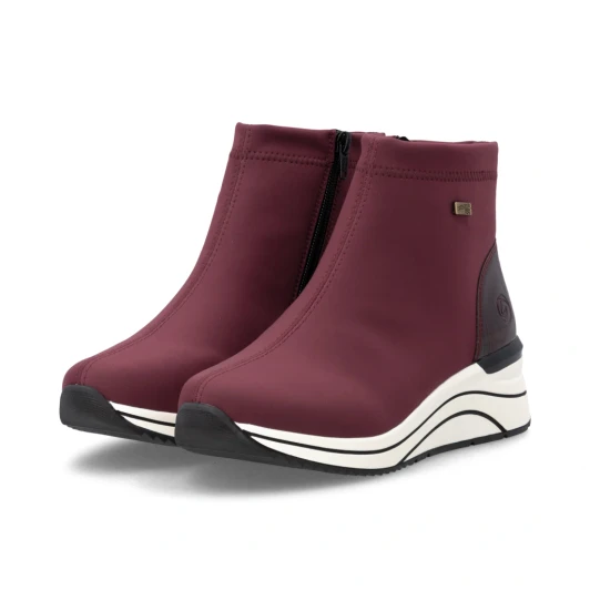 Remonte D0T73-35 Burgundy Water-Repellent Wide Fit Wedge Ankle Boot | newshoes.ie