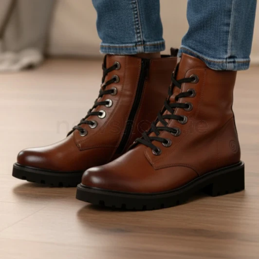 Remonte D8671-24 Brown 2 Zip Leather Biker Boot | newshoes.ie