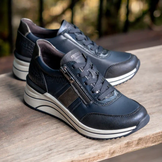 Remonte D0T09-14 Navy Blue Metallic Wide Fit Casual Shoe | newshoes.ie