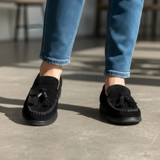Gabor 4009.02.001 Black Suede Leather Block Heel Loafer | newshoes.ie