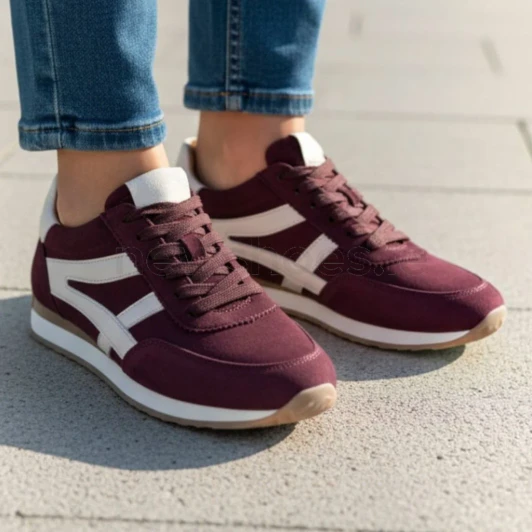 Gabor 6032.01.004 Burgundy Suede Leather Wide Fit Trainer | newshoes.ie