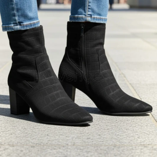 Caprice 9-25311-43 024 G Fitting Black Croco Block Heel Ankle Boot | newshoes.ie