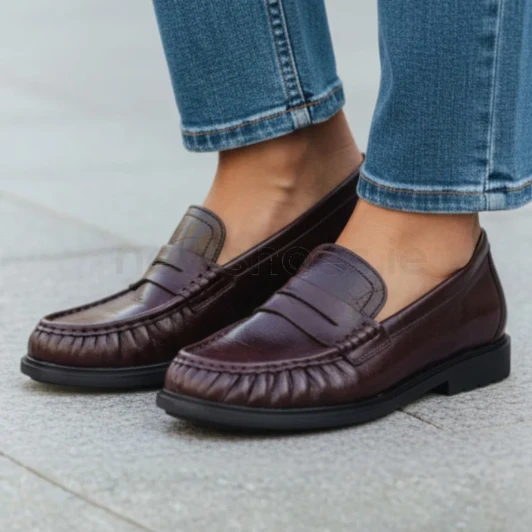 Gabor 4009.01.002 Mullberry Leather Block Heel Loafer | newshoes.ie