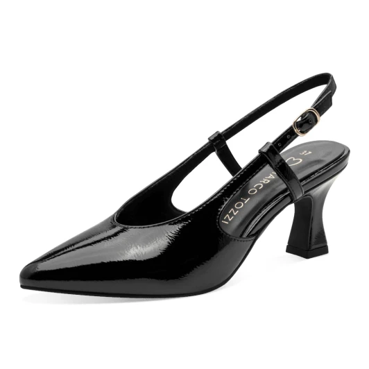 Marco Tozzi 29609-47 018 Black Patent Slingback Pump | newshoes.ie