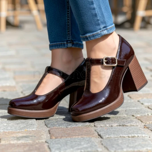 Marco Tozzi 24406-47 304 Mocca Patent Block Heel Platform Pump | newshoes.ie