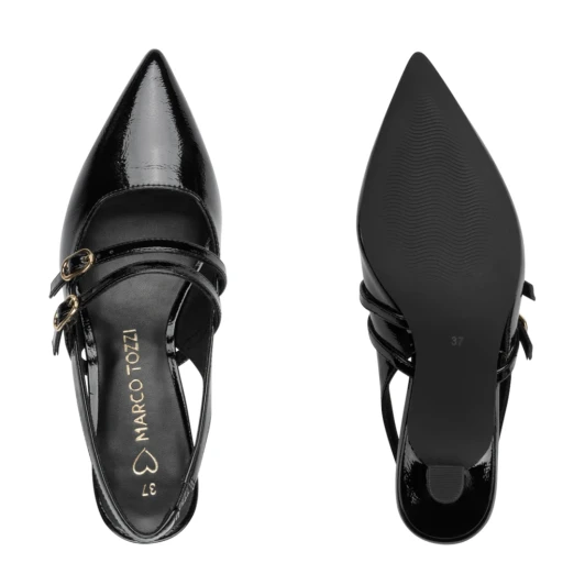 Marco Tozzi 29508-45 018 Black Patent Slingback Pump | newshoes.ie