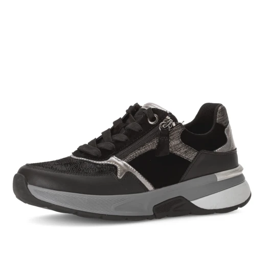 Gabor Rolling Soft 0105.01.001 Black Metallic Wider Fit Sneaker | newshoes.ie