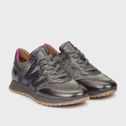 Wonders Towanda 10 Pewter Metallic Leather Women's Sneaker | newshoes.ie