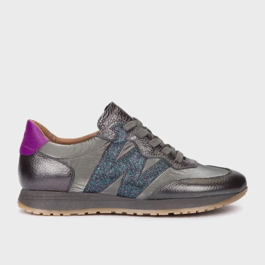 Wonders Towanda 10 Pewter Metallic Leather Women's Sneaker | newshoes.ie