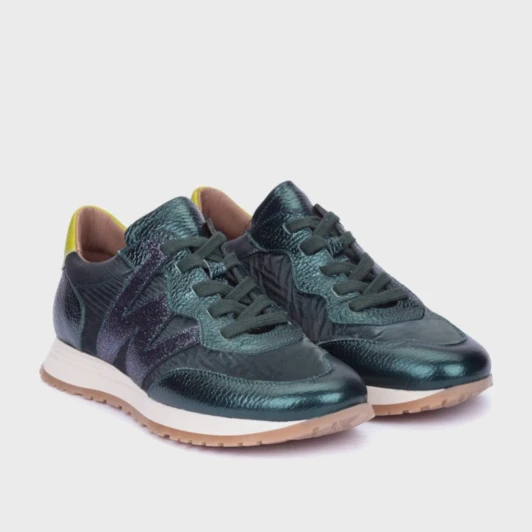Wonders Towanda 10 Alpine Green Metallic Leather Women's Sneaker | newshoes.ie