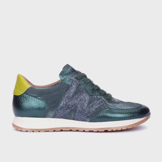 Wonders Towanda 10 Alpine Green Metallic Leather Women's Sneaker | newshoes.ie