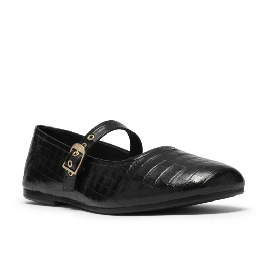 Clarks Livia Jane 26320258 Black Croc Mary Jane Style Flat Pump | newshoes.ie