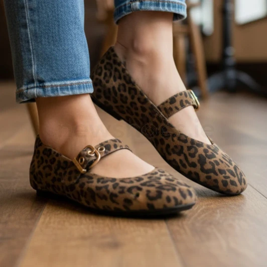FitFlop Delicato ADQ-E76 Leopard Print Soft Suede Leather Mary Jane Flat | newshoes.ie