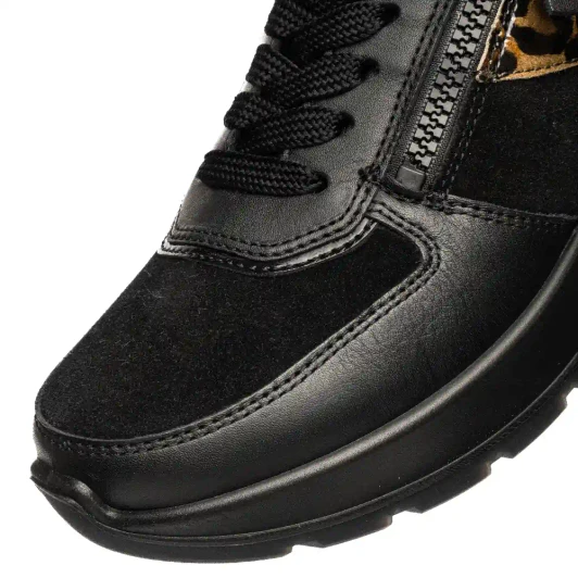 Ara New York 12-25112-10 (H Fitting) Black Leopard Print Wide Fit Sneaker | newshoes.ie