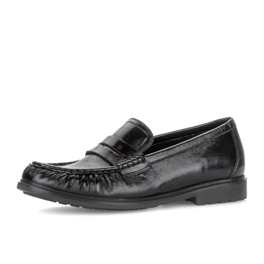 Gabor 4009.01.001 Black Leather Block Heel Loafer | newshoes.ie