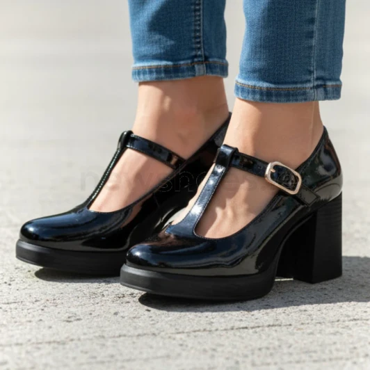 Marco Tozzi 24406-47 018 Black Patent Block Heel Platform Pump | newshoes.ie