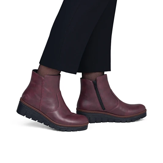Rieker X9165-35 Wine Wedge Ankle Boot | newshoes.ie
