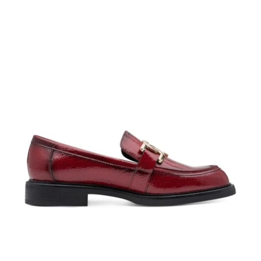 Marco Tozzi 2-24307-47 566 Dark Red Patent Block Heel Loafer | newshoes.ie