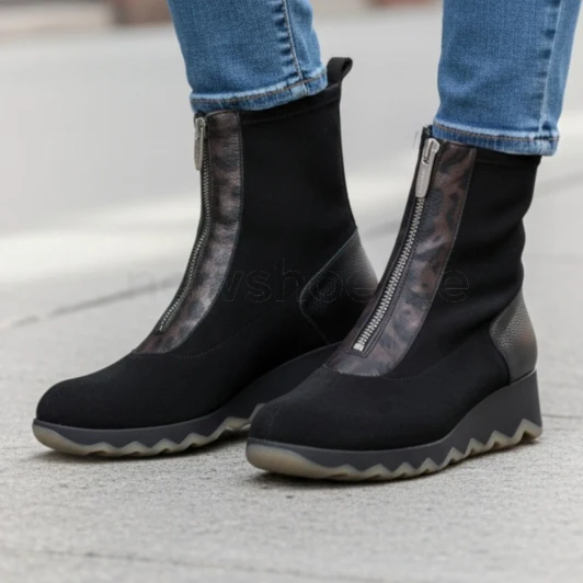 Wonders Simon 32 C-7632 Black Front-Zip Wedge Ankle Boot | newshoes.ie