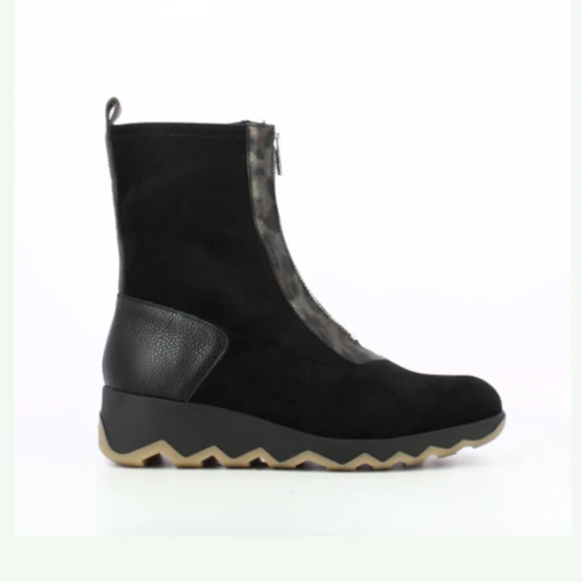 Wonders Simon 32 C-7632 Black Front-Zip Wedge Ankle Boot | newshoes.ie