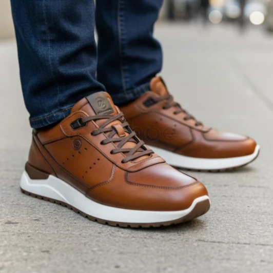Ecco Astir Neo 534924-61936 Men's Tan Leather Trainer | newshoes.ie