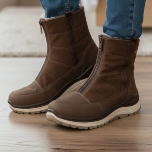 G Comfort R-55101BS Brown Nubuck Front Zip Wide Fit Women's Weatherproof Boot | newshoes.ie