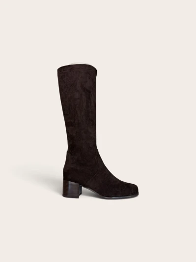 Susst Lucia26 Brown Micro Knee High Stretch Boot | Block Heel