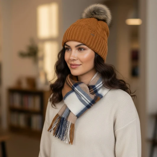 Dubarry Newbawn Hat & Scarf Gift Set - Ochre 9578-84 | newshoes.ie
