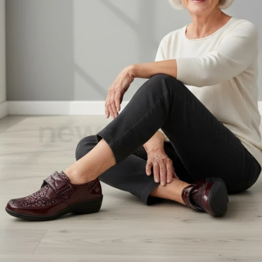 Softmode Elma 6432-24 Bordo Patent Stretch 2E Wider Fitting Women's Velcro Shoe | newshoes.ie