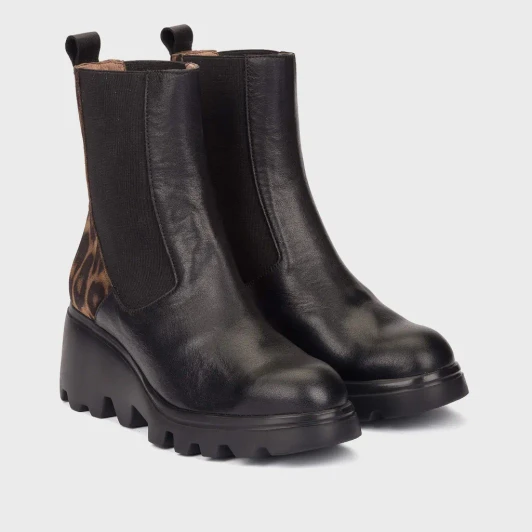 Wonders Toronto 32 G-7032 Black Wedge Leopard Print Heel Chelsea Boot | newshoes.ie